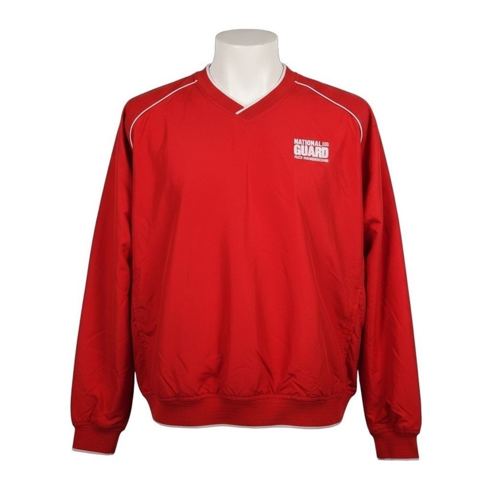 National Guard Windbreaker Pullover XL Red V Neck Embroidered Athletic Jacket